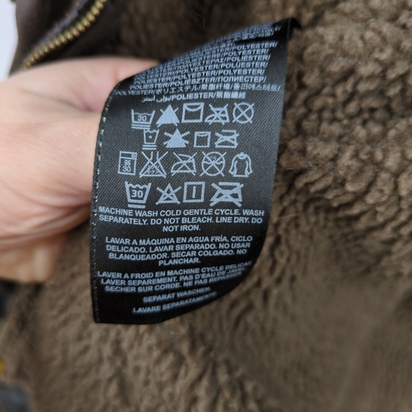 Guess Faux Leather Men's Medium Bomber Jacket Sherpa Lined Field Cargo Military‎ - Picture 13 of 14